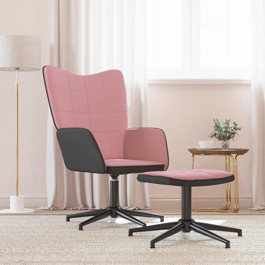 vidaXL Fotel z podnóżkiem, różowy, aksamit i PVC