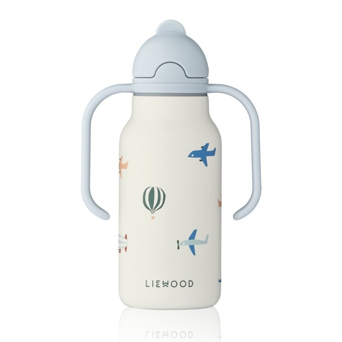 Liewood - Stalowa butelka termiczna ze słomką i uchwytami Kimmie Water Bottle 250ml - aviator/ecru