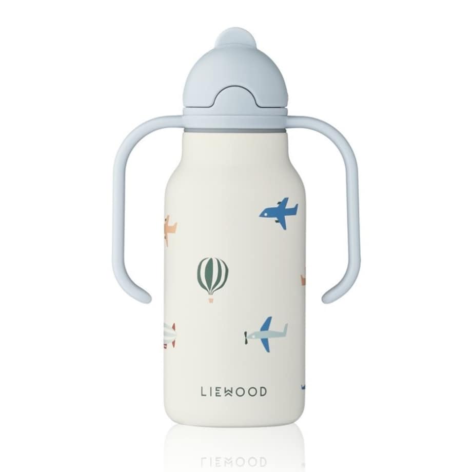 Liewood - Stalowa butelka termiczna ze słomką i uchwytami Kimmie Water Bottle 250ml - aviator/ecru