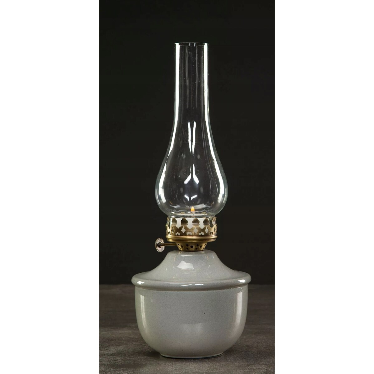 ŚWIECZNIK LAMPA NAFTOWA SZARY TEALIGHT szklany metalowy skandynawski 34cm