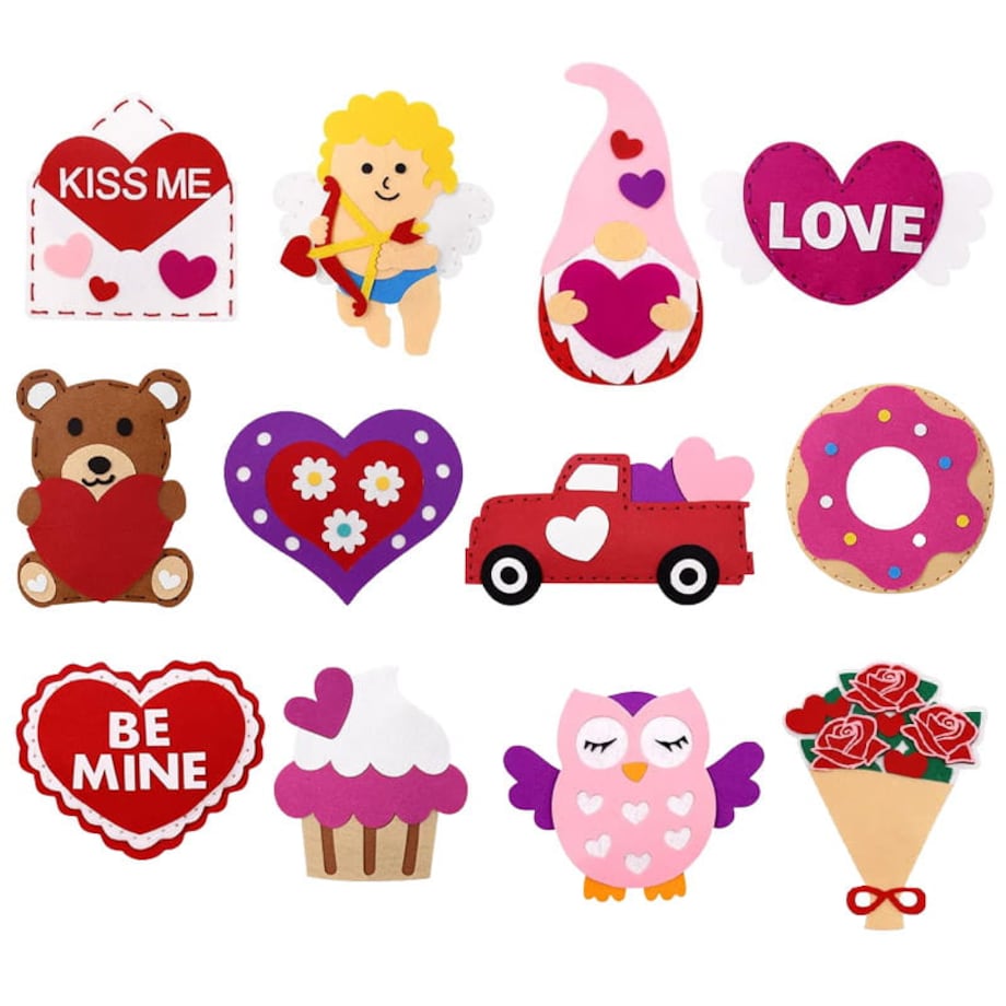 Walentynki - filcowy zestaw do szycia DIY - 12 elementów