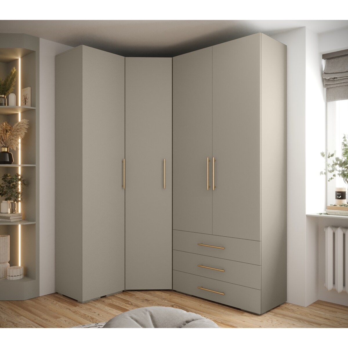 Garderoba wysoka do przedpokoju INOVA 3 Z6 kaszmir+złoty