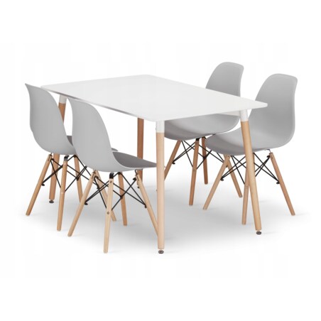 Zestaw Stół Do Jadalni Kuchni Salonu Biura Prostokątny Adria 120X80 Biały + 4 Krzesła Osaka Szare