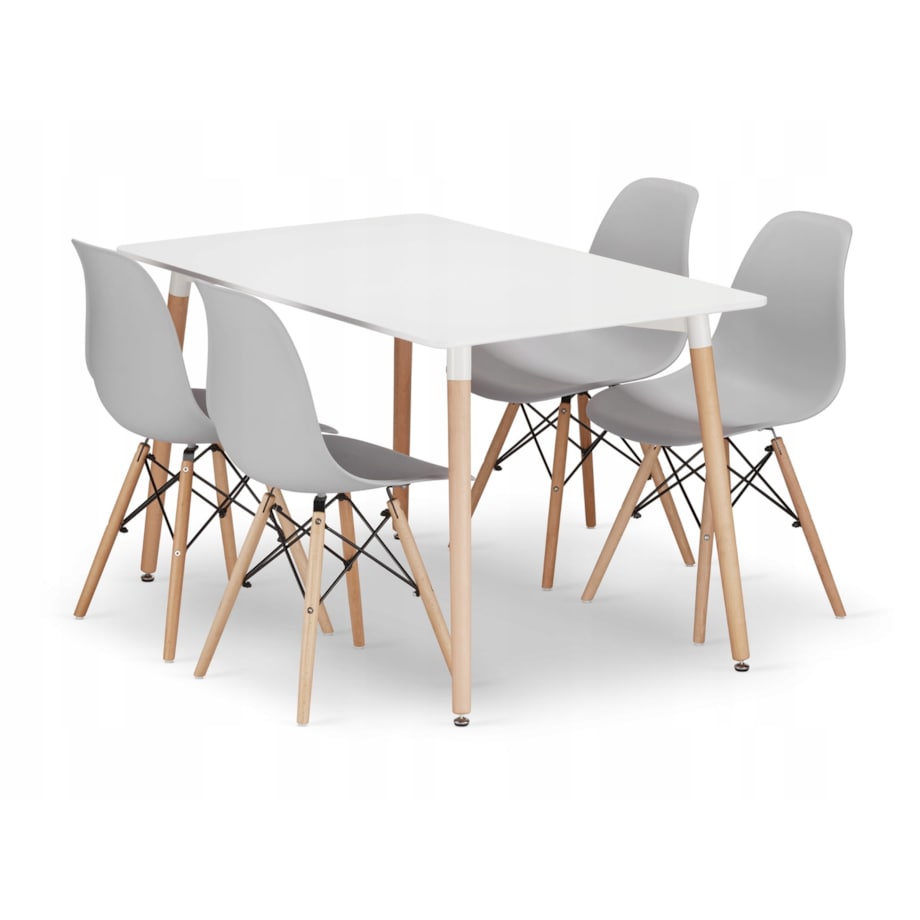 Zestaw Stół Do Jadalni Kuchni Salonu Biura Prostokątny Adria 120X80 Biały + 4 Krzesła Osaka Szare