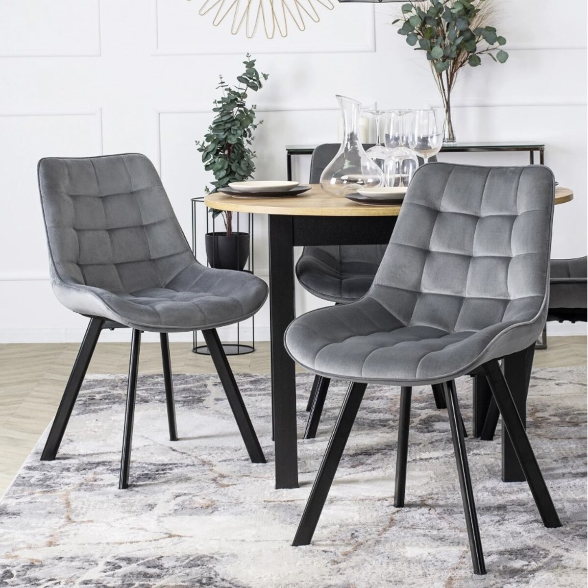 Krzesło Tapicerowane Welurowe Do Jadalni Salonu Loft RICK Szare Pikowane