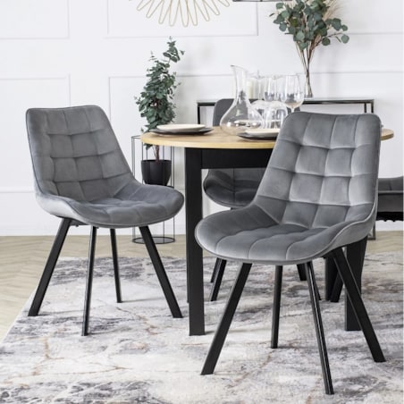 Krzesło Tapicerowane Welurowe Do Jadalni Salonu Loft RICK Szare Pikowane