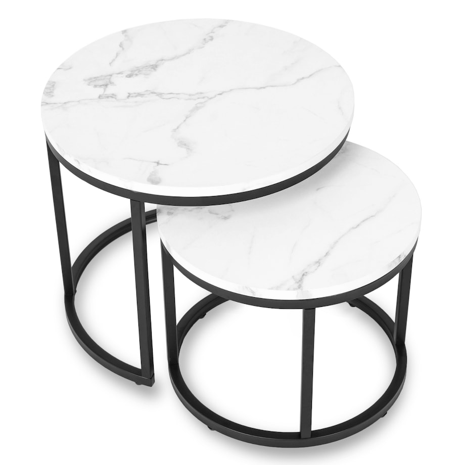 Stolik Kawowy Okrągły Loft Ława Do Salonu 2w1 DAFNE Biały Marmur Czarny