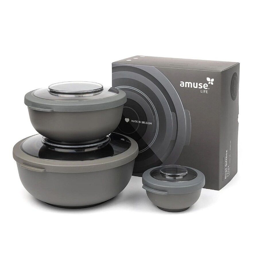 Amuse 3 miski z pokrywkami szare