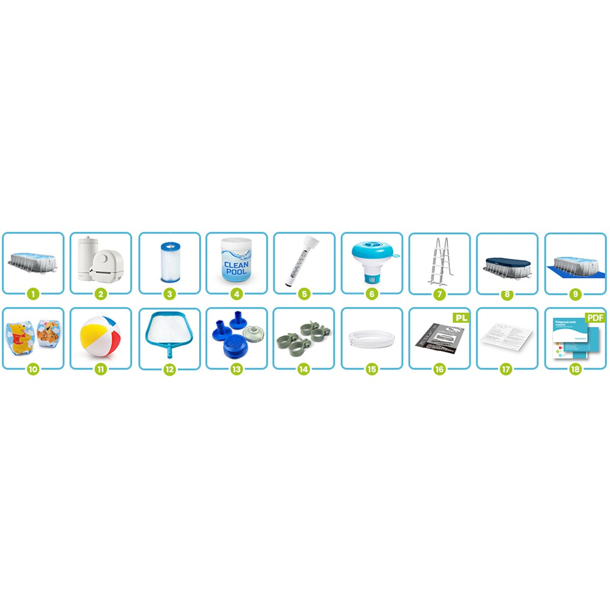 Basen ogrodowy stelażowy Intex 610x305 cm 18w1 zestaw 26798