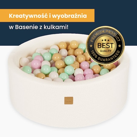 Okrągły Suchy Basen dla Dziecka 90x40cm/300 Piłek 7cm, Boucle, Szary Melanż: Czarne/Białe/Perłowe Białe