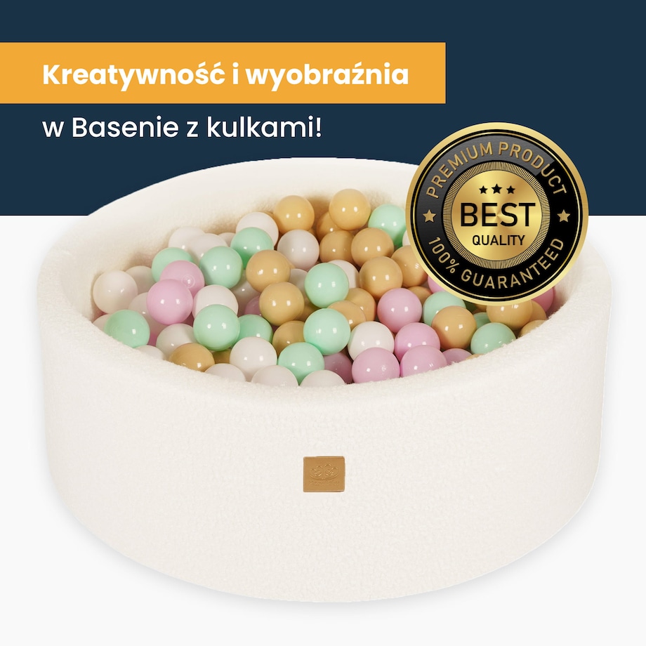 Okrągły Suchy Basen dla Dziecka 90x40cm/300 Piłek 7cm, Boucle, Szary Melanż: Czarne/Białe/Perłowe Białe