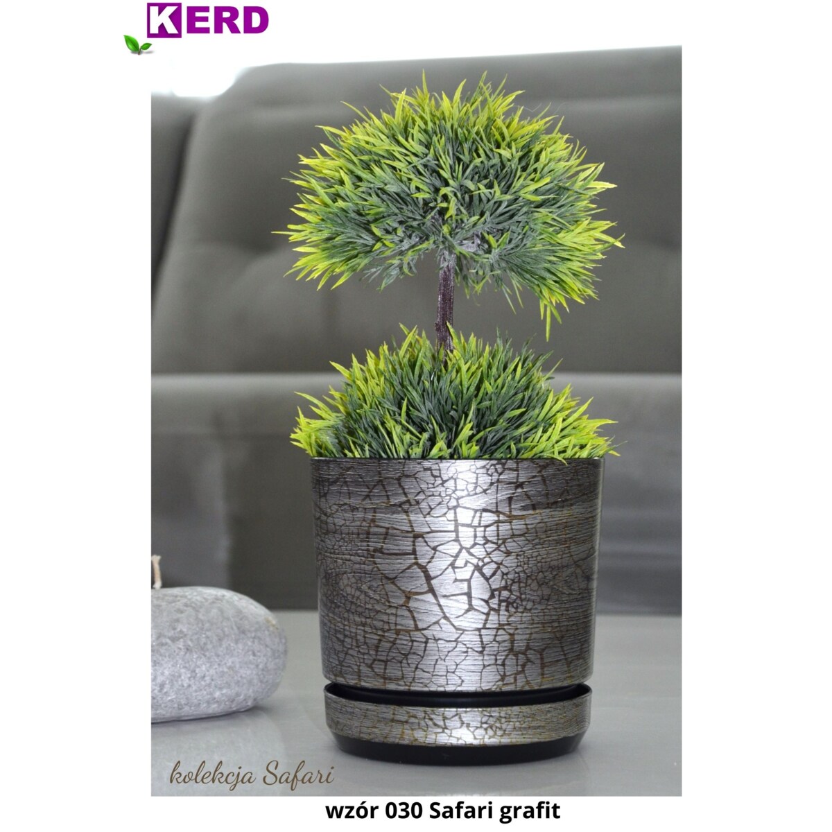 16 cm wzór SAFARI GRAFIT Doniczka z podstawką efekt naturalny drewna szarej deski drzewa afrykańskiego drewnopodobna