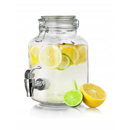 Szklany słoik 2,2 L z klipsem kranikiem na napoje lemoniada soki pojemnik
