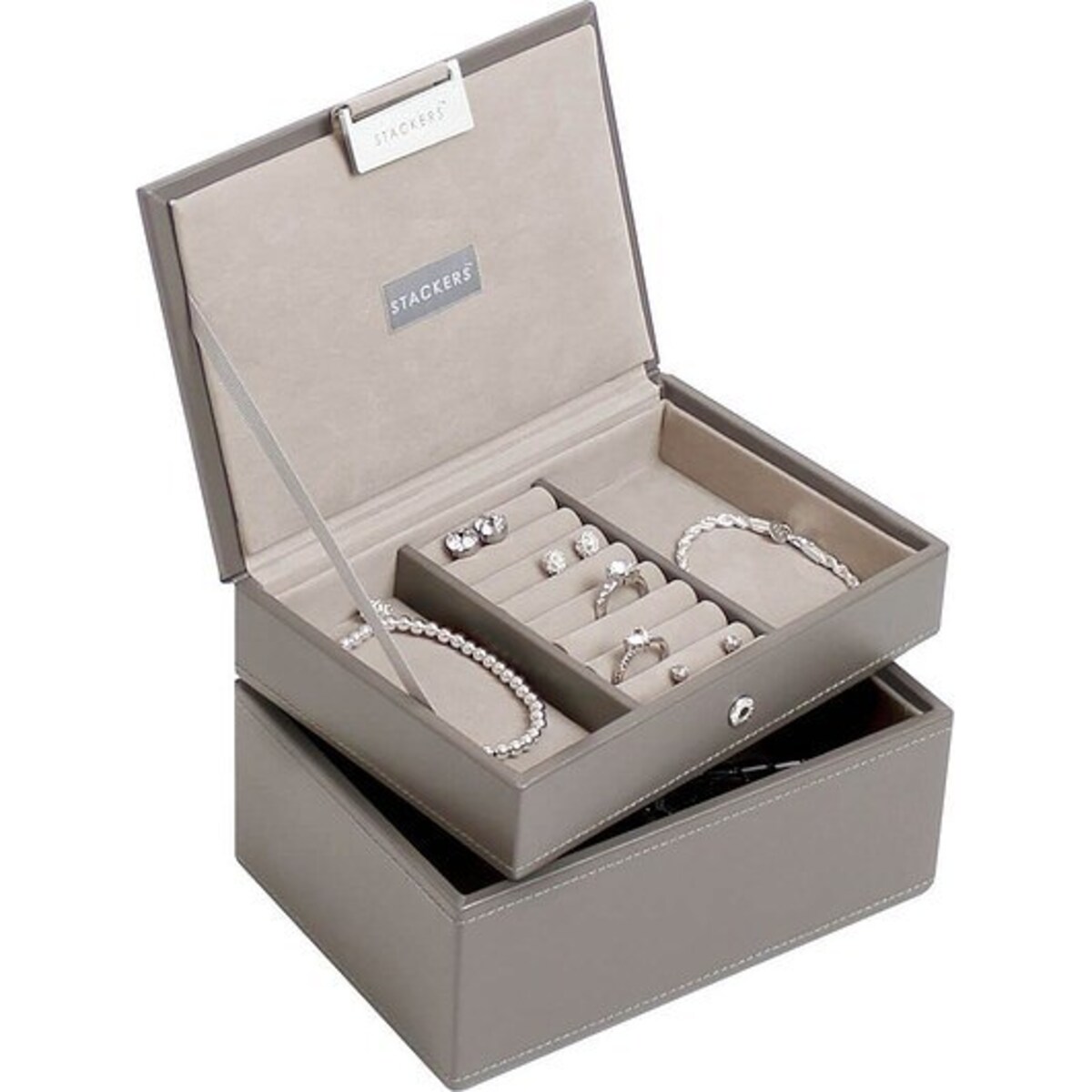Szkatułka na biżuterię Stackers podwójna mini szaro-beżowa