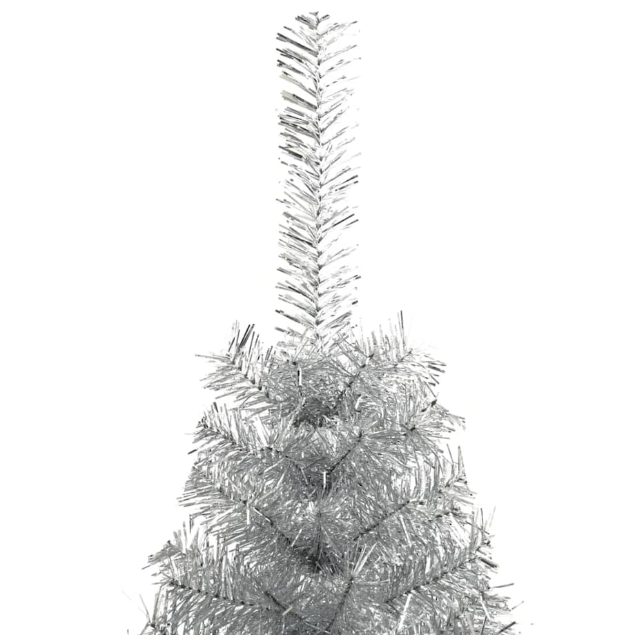 vidaXL Sztuczna choinka połówka ze stojakiem, srebrna, 120 cm, PET