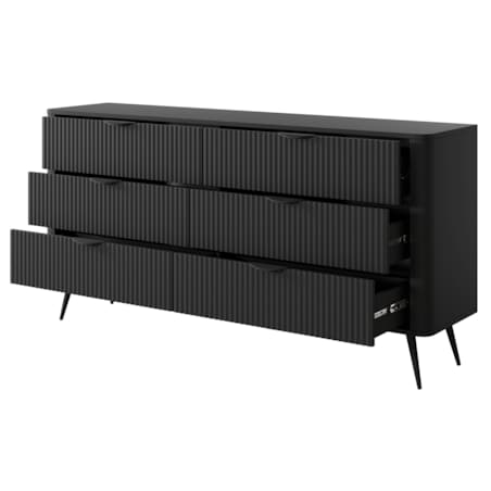 Komoda nowoczesna 6S LENA ryflowana czarna