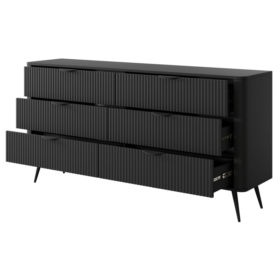 Komoda nowoczesna 6S LENA ryflowana czarna