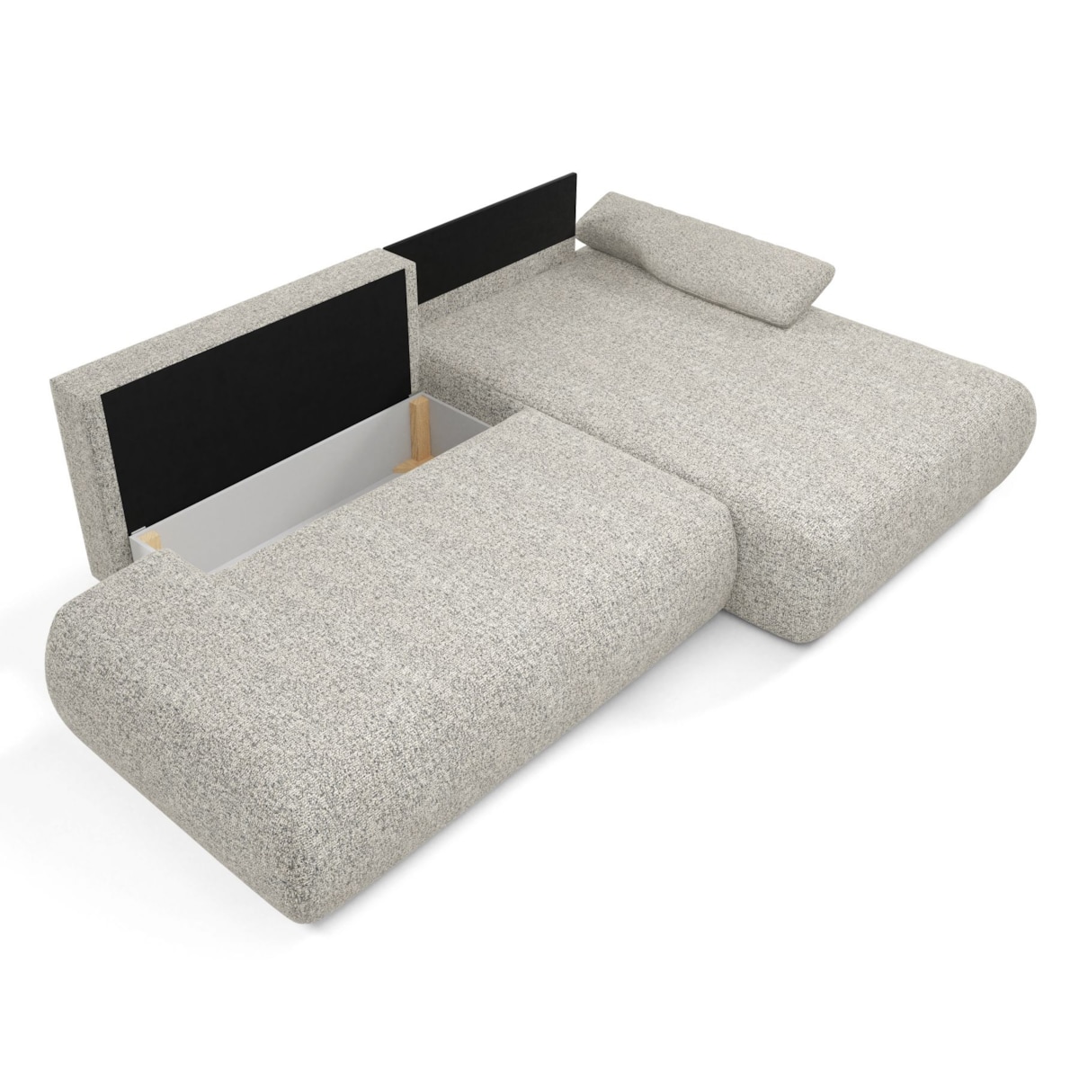 Narożnik rozkładany PENTI z pojemnikiem na pościel, prawy, szaro-beżowy