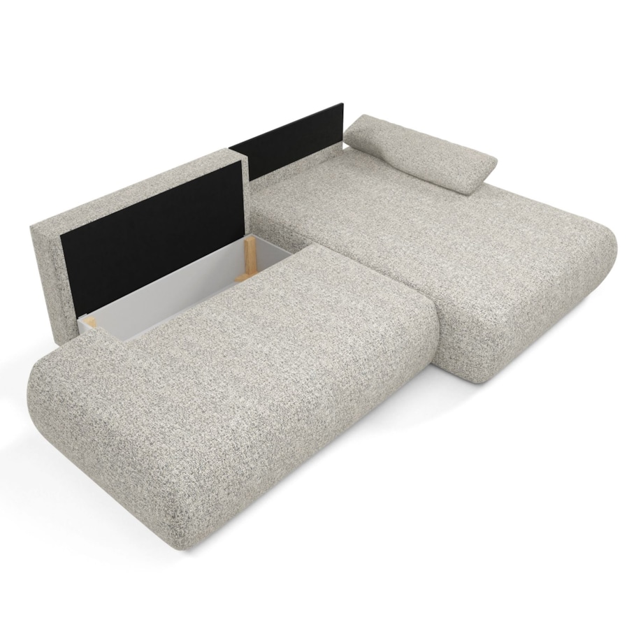 Narożnik rozkładany PENTI z pojemnikiem na pościel, prawy, szaro-beżowy