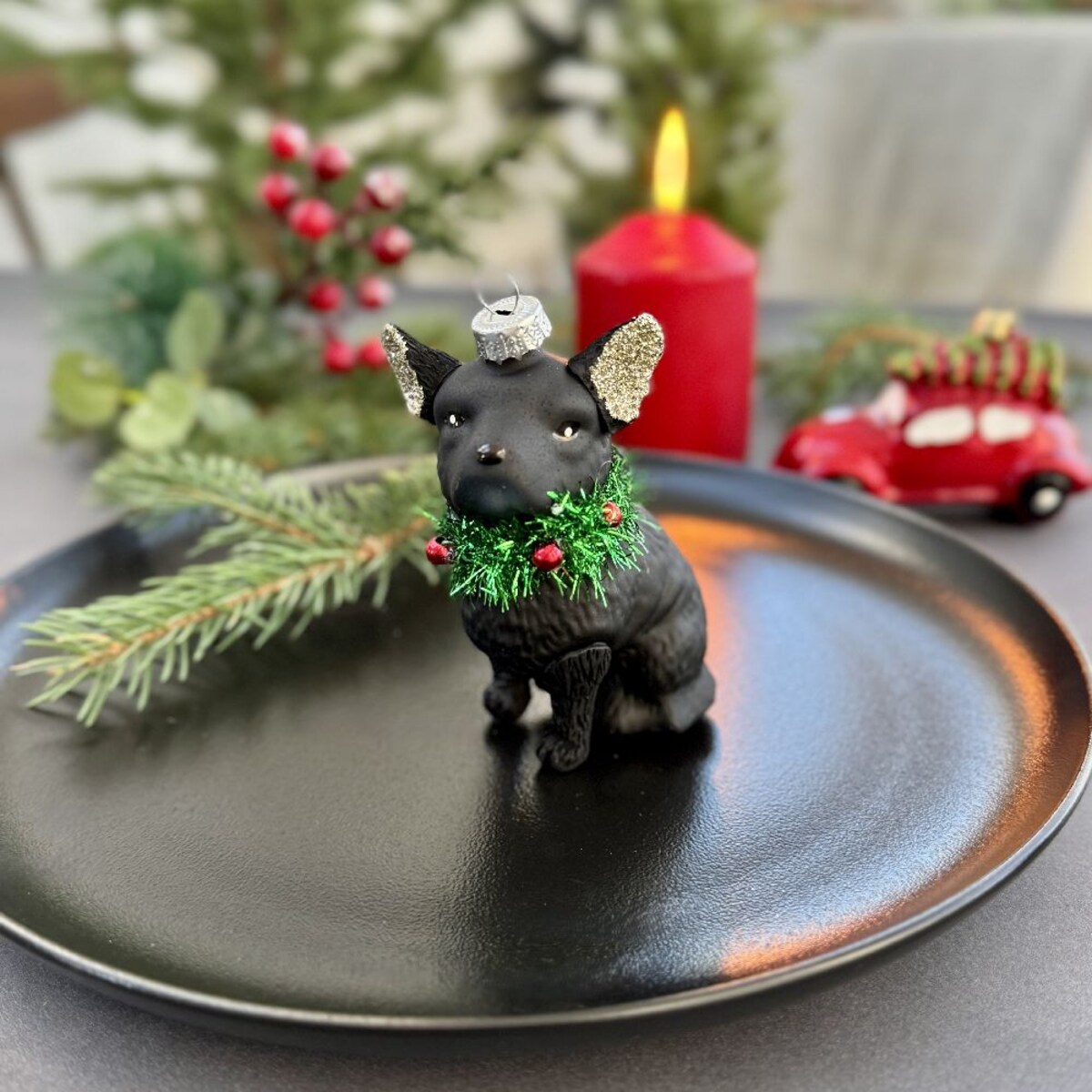 VILLA ITALIA Bombka szklana PIES czarny 9 cm