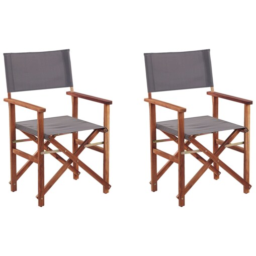 Zestaw 2 krzeseł ogrodowych akacjowy ciemne drewno z szarym CINE