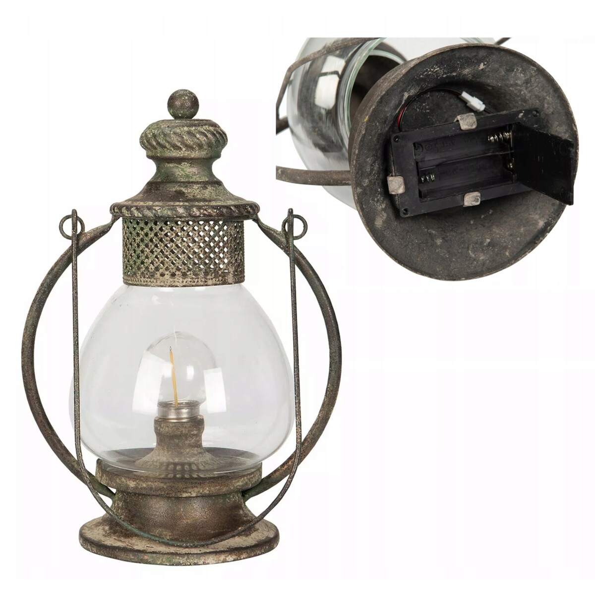 LAMPION LATARNIA LED RETRO METALOWY SZKLANY ŚWIĄTECZNY DO SALONU DOMU