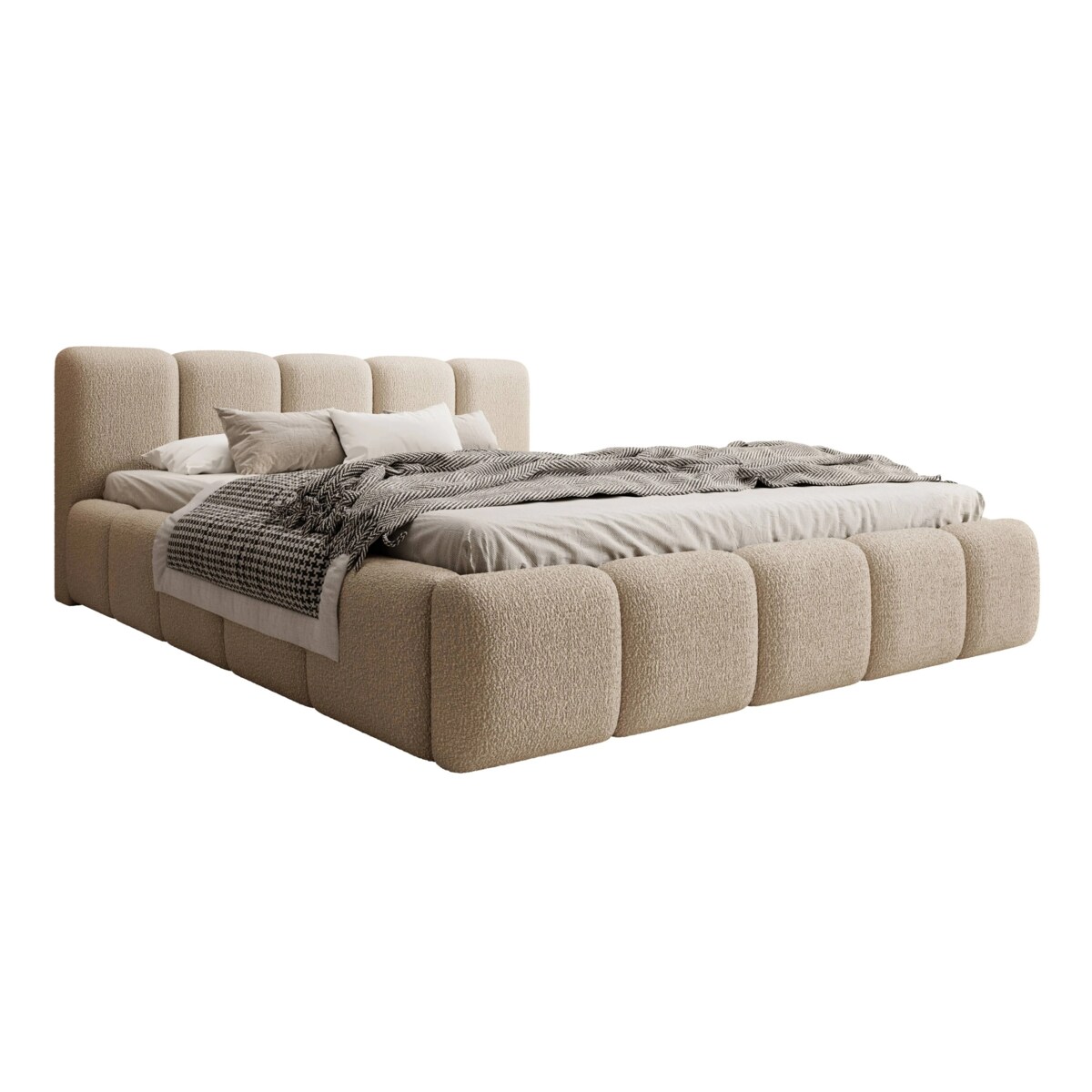 Łóżko tapicerowane 160x200 cm beżowe bouclé Fera