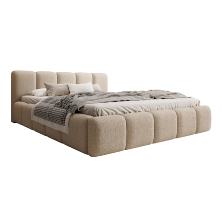 Łóżko tapicerowane 160x200 cm beżowe bouclé Fera