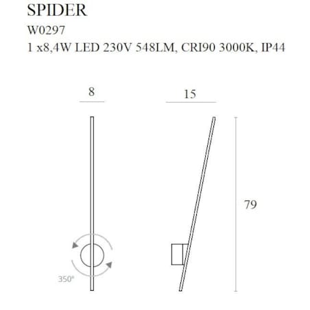 Złota LAMPA ścienna SPIDER W0297 Maxlight metalowy kinkiet LED 8,4W 3000K do łazienki IP44 złoty