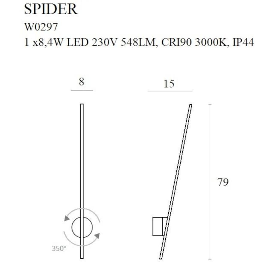 Złota LAMPA ścienna SPIDER W0297 Maxlight metalowy kinkiet LED 8,4W 3000K do łazienki IP44 złoty