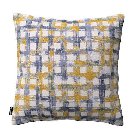 Poszewka Kinga na poduszkę 43x43 niebiesko-żółta krata na kremowym tle