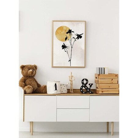 Poster Story, Plakat, Obraz - Sylwetka Czarnego Kwiatu na Tle Słońca, wymiary 42 x 60 cm