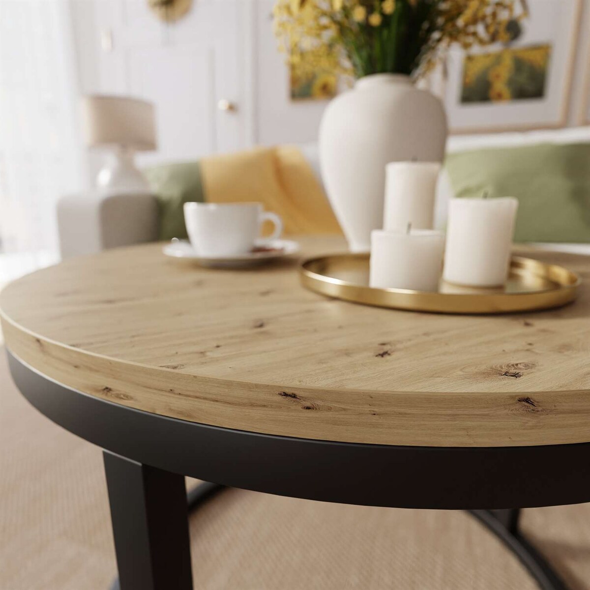 Okrągły stolik kawowy CIRI czarny dąb artisan