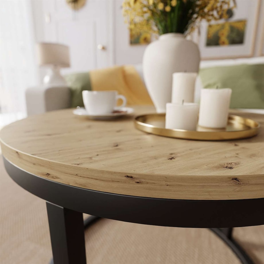 Okrągły stolik kawowy CIRI czarny dąb artisan