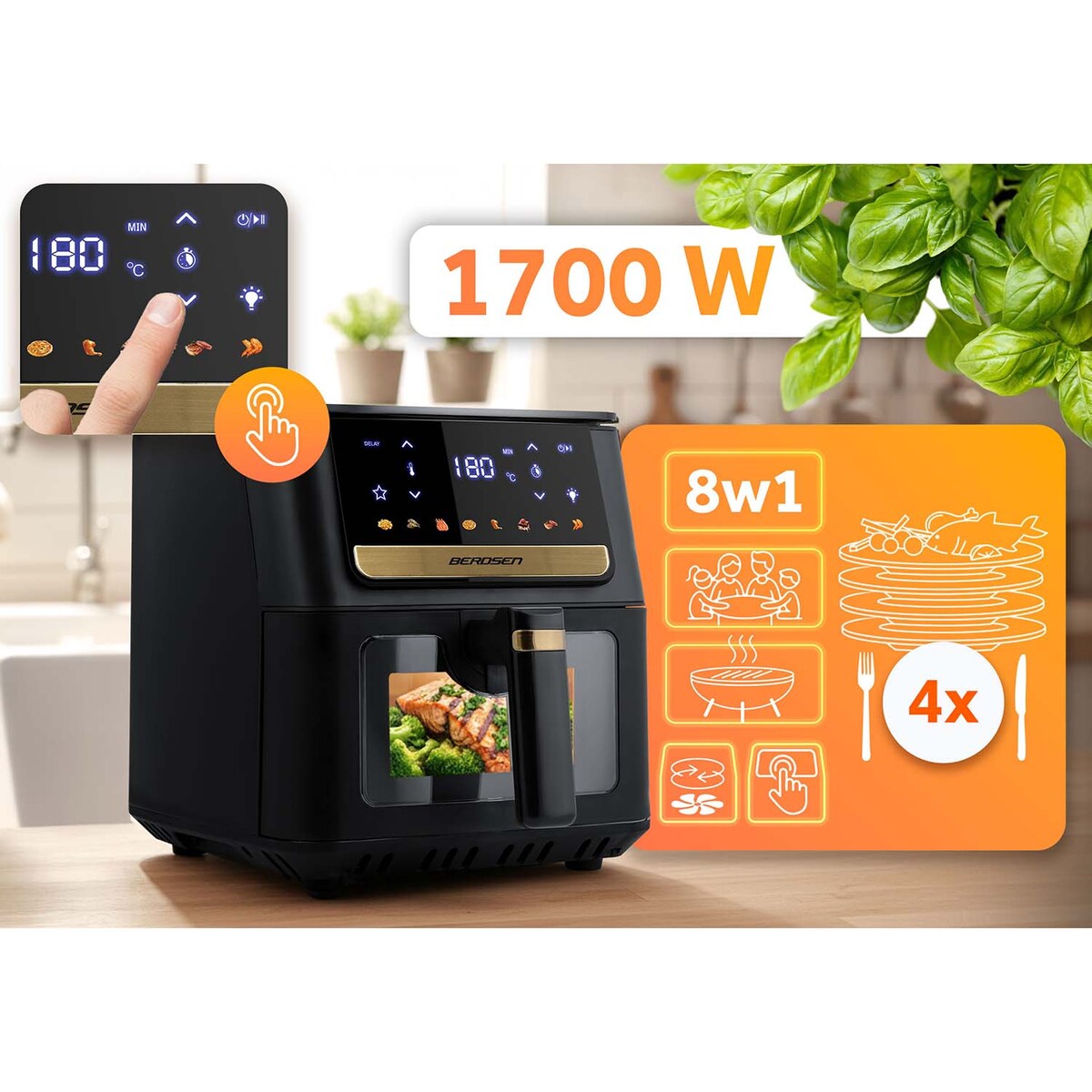 Frytkownica beztłuszczowa Berdsen BD-655 6,5L Air Fryer 1700W + papier do pieczenia