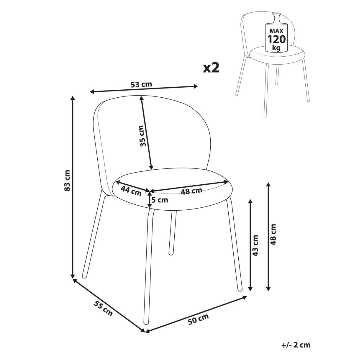 Zestaw 2 krzeseł do jadalni MILES Sztruks Beżowy