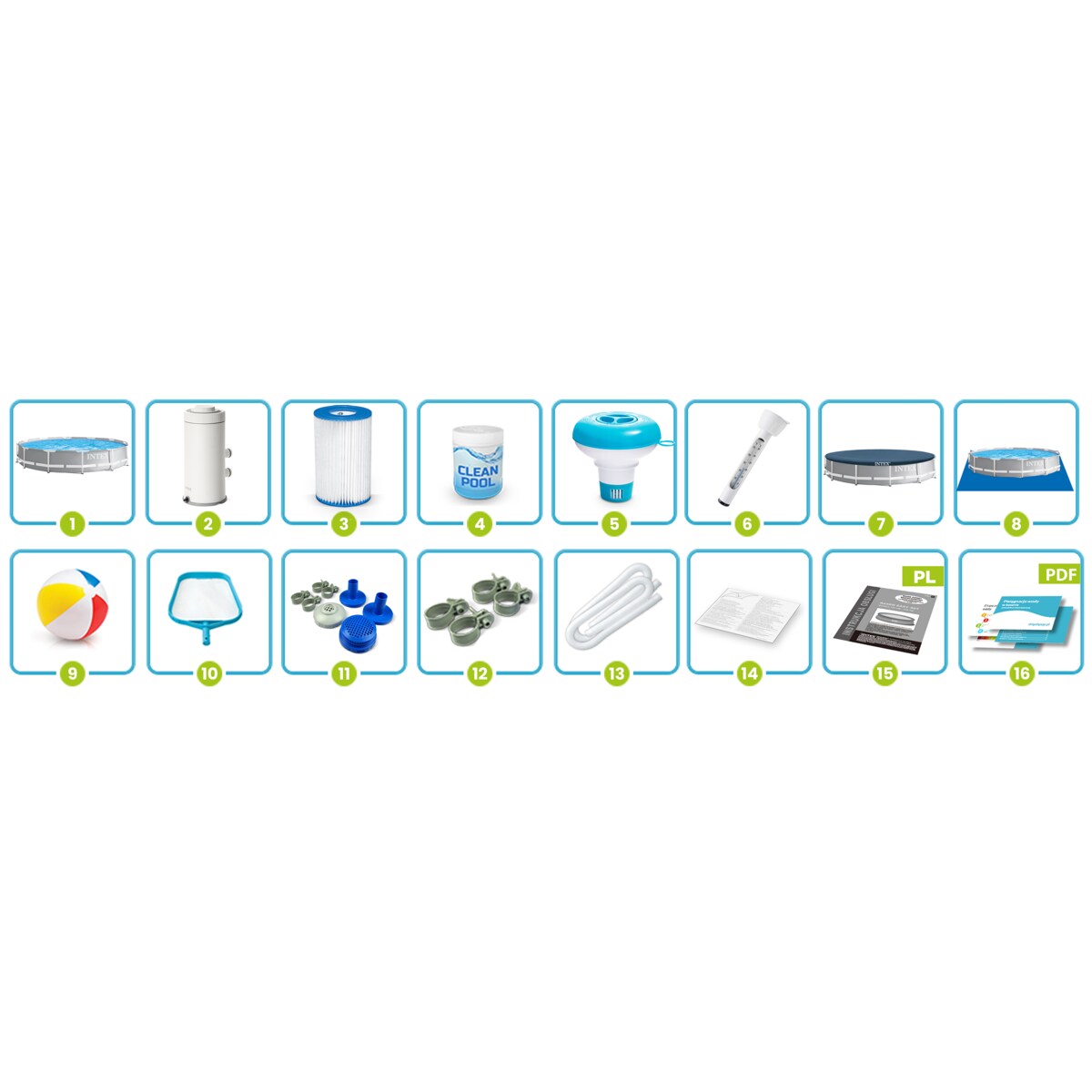 Basen ogrodowy stelażowy Intex 366x76 zestaw 16w1