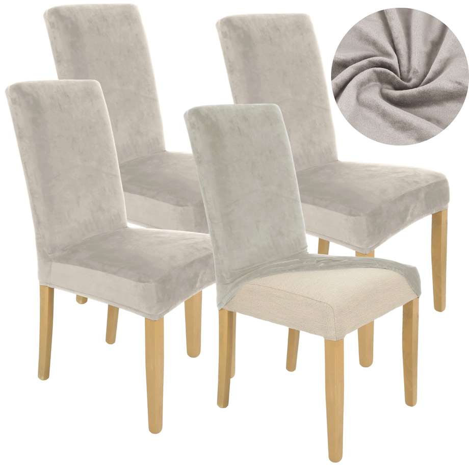 Pokrowiec Na Krzesło Zestaw 4 Szt Chłodny Beż Welur Elastczyny