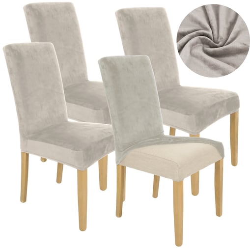 Pokrowiec Na Krzesło Zestaw 4 Szt Chłodny Beż Welur Elastczyny