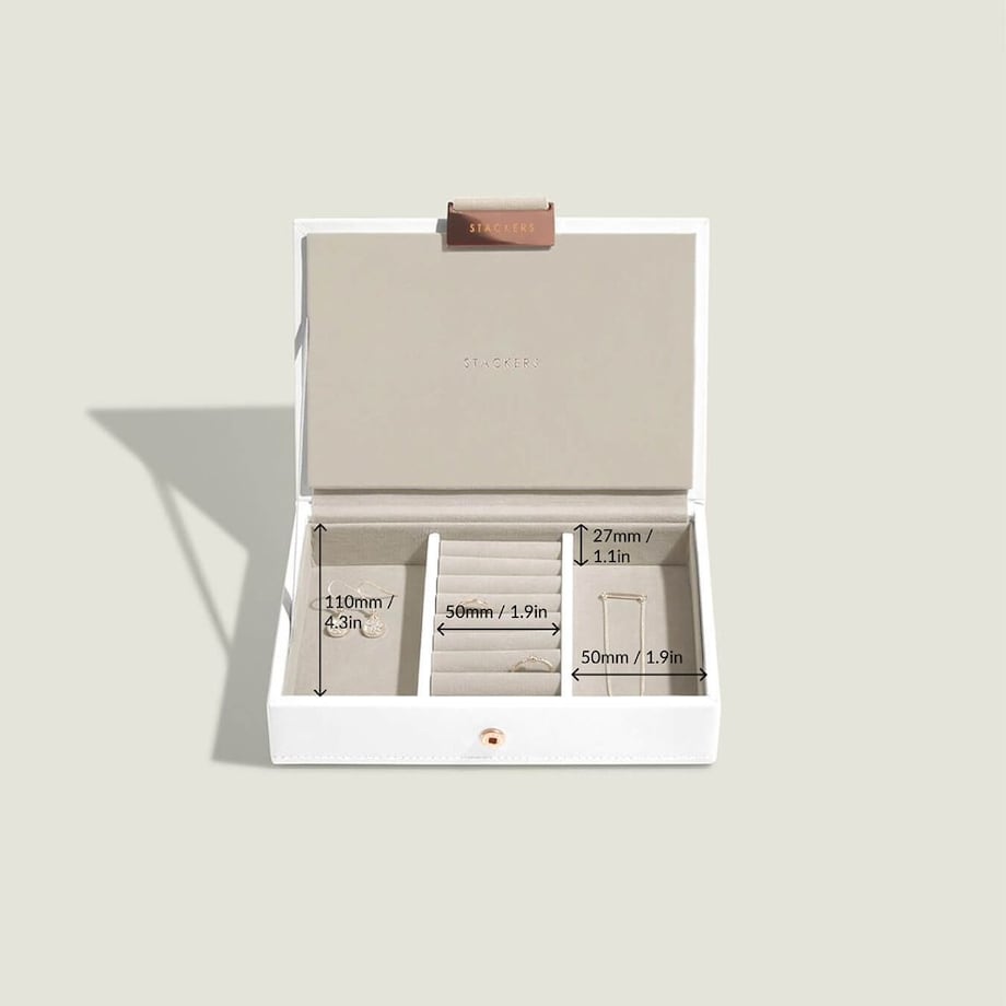Szkatułka na biżuterię Stackers mini biało-beżowa z pokrywką miedziane zapięcie