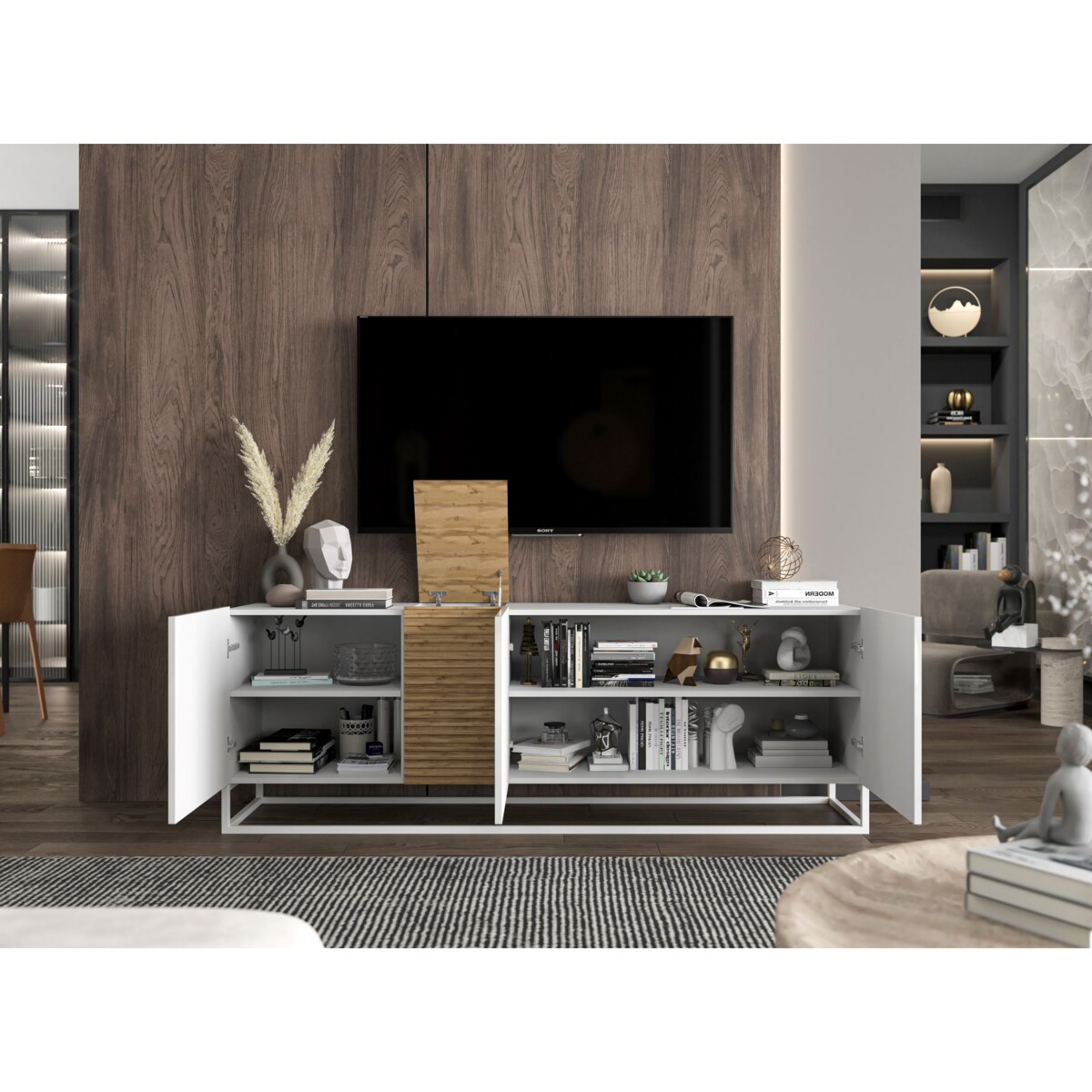 Szafka RTV Loft Komoda RTV Loft Biały Połysk 160 cm | home&you