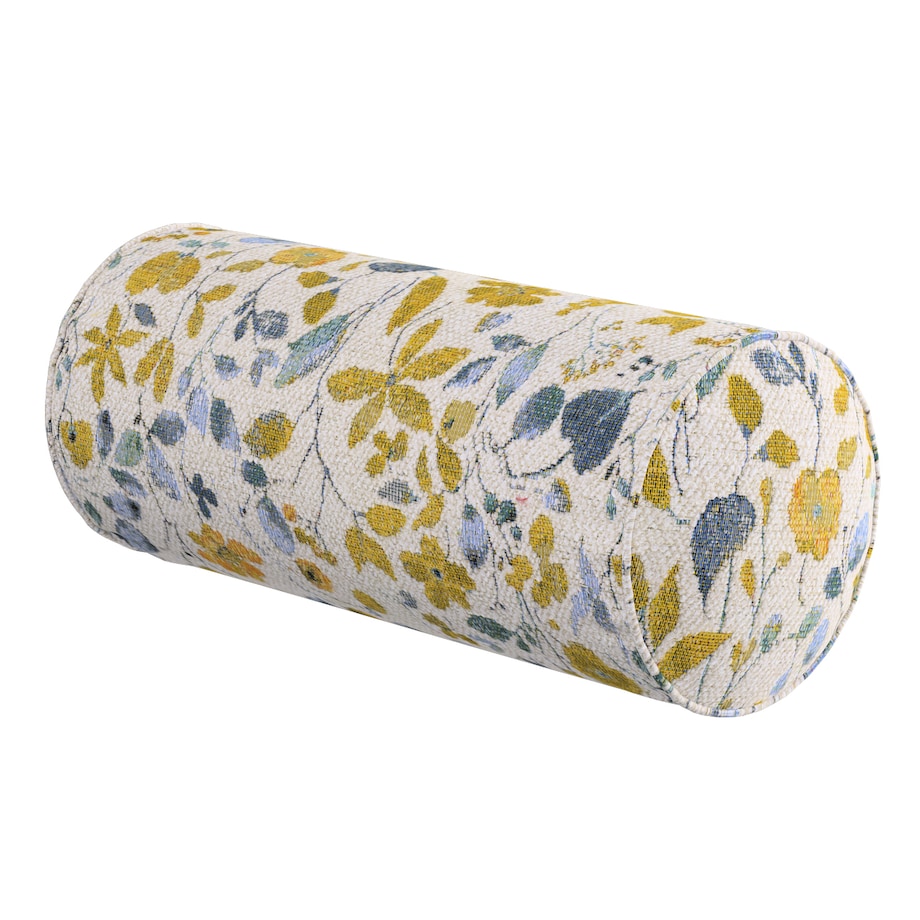 Poduszka wałek prosty, żółto-niebieskie kwiaty na kremowym tle, Ø16 x 40 cm, Cosy Home