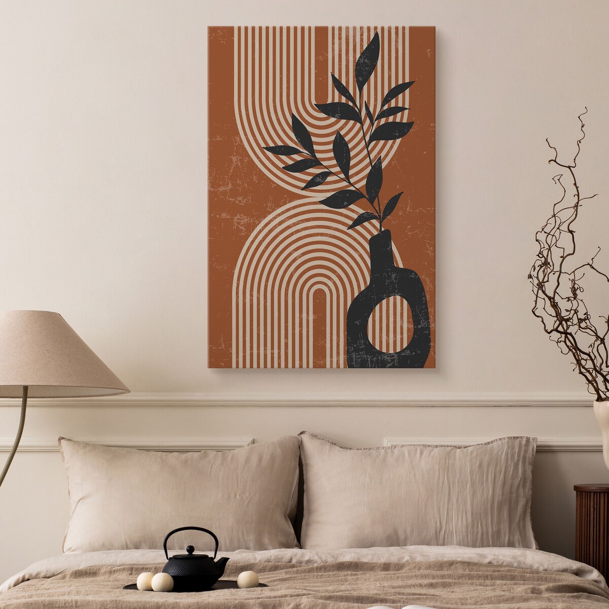 Obraz Gałązka Oliwna Boho Styl Bordo 80x120cm