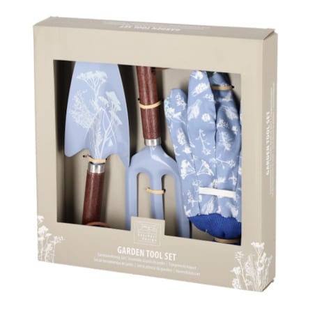 ZESTAW NARZĘDZI OGRODNICZYCH łopatka grabki rękawiczki kolorowe zioła łąkowe PREMIUM Eschert Design