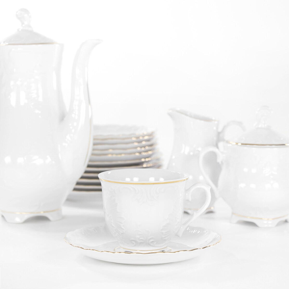Zestaw filiżanek ze spodkami dla 6 osób 12 el. Rococo Złota Linia 3604