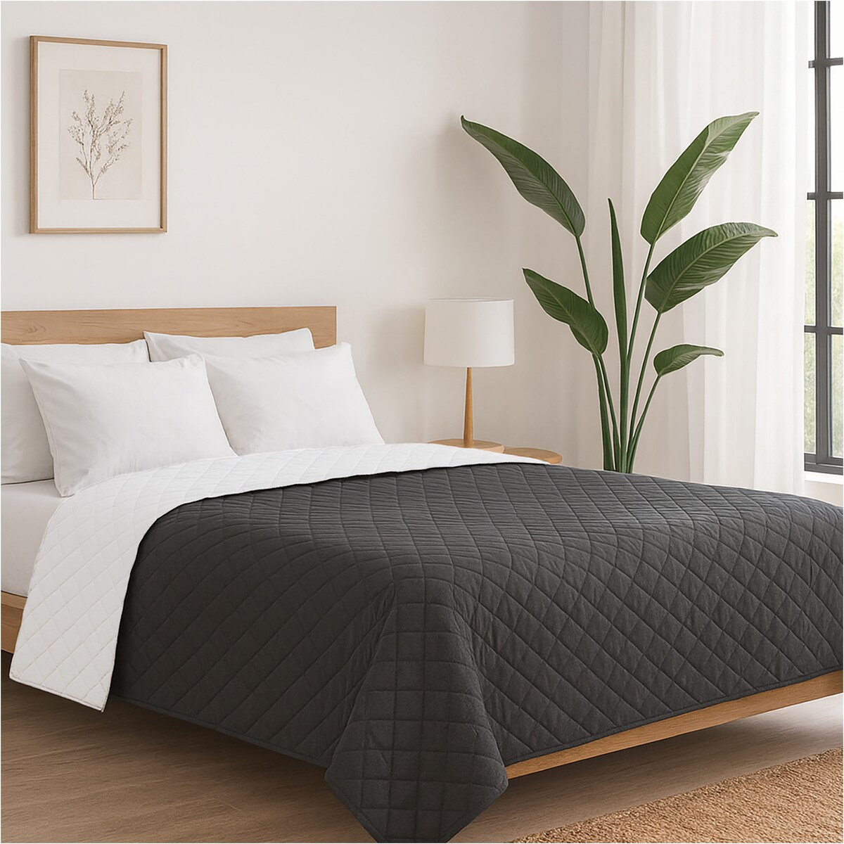 Narzuta Na Łóżko Kanapę Na Plażę Pikowana 160X200 Cm Biało-Czarna