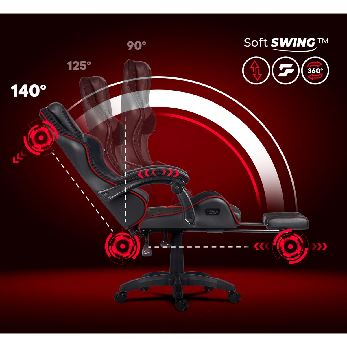 Fotel gamingowy obrotowy dla gracza podnóżek Sofotel Specter czarno-czerwony