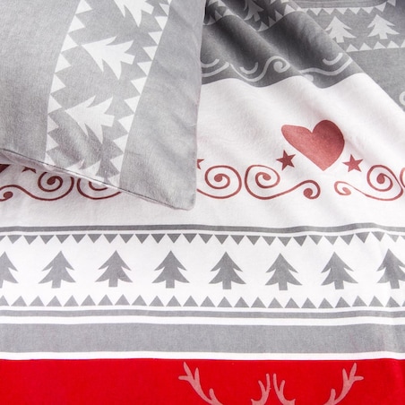 Pościel flanelowa 160x200 Amoria szara w serca i choinki, Flanelove