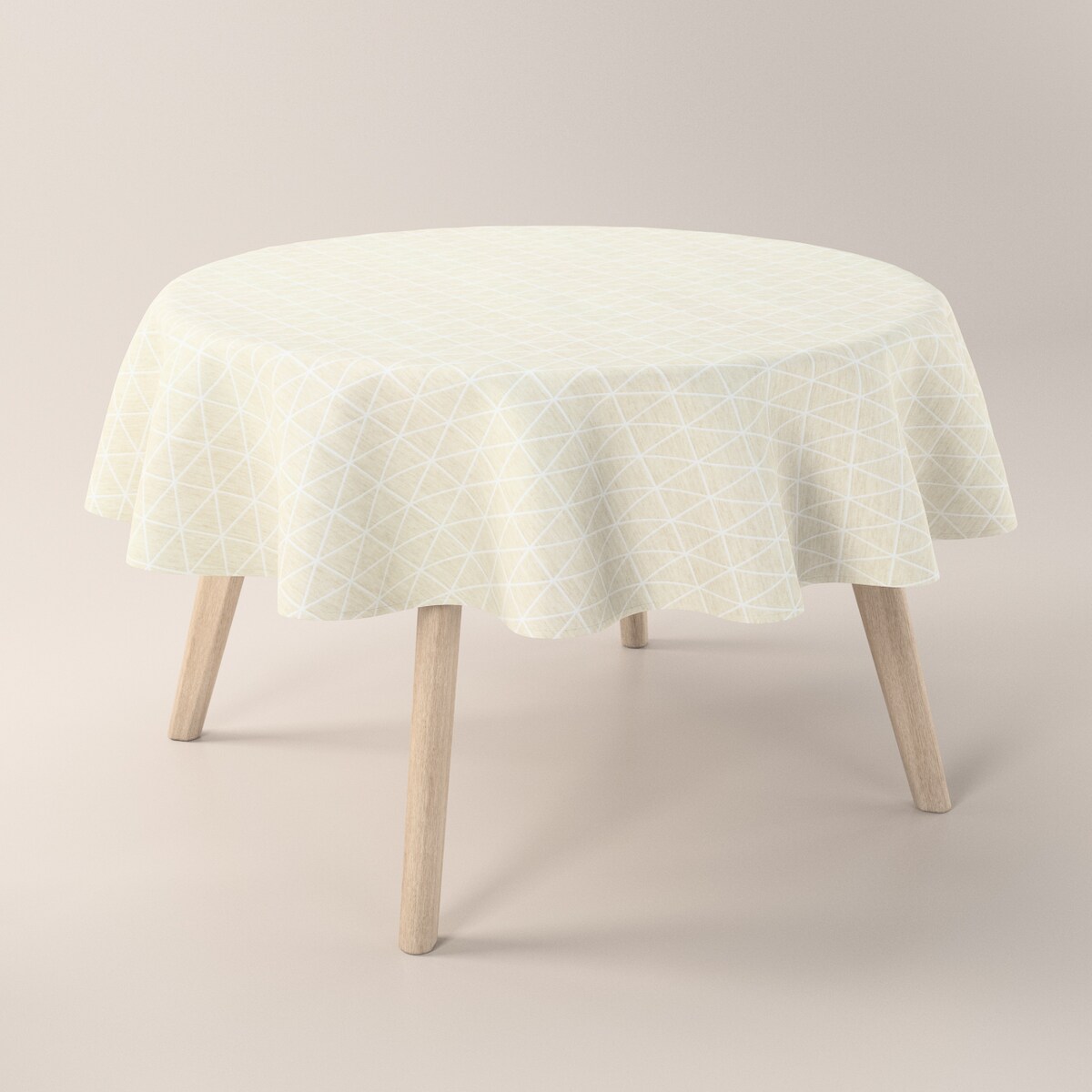 Obrus okrągły 160 x 160 cm trójkąty na beżowo-lnianym tle