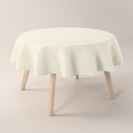 Obrus okrągły 160 x 160 cm trójkąty na beżowo-lnianym tle